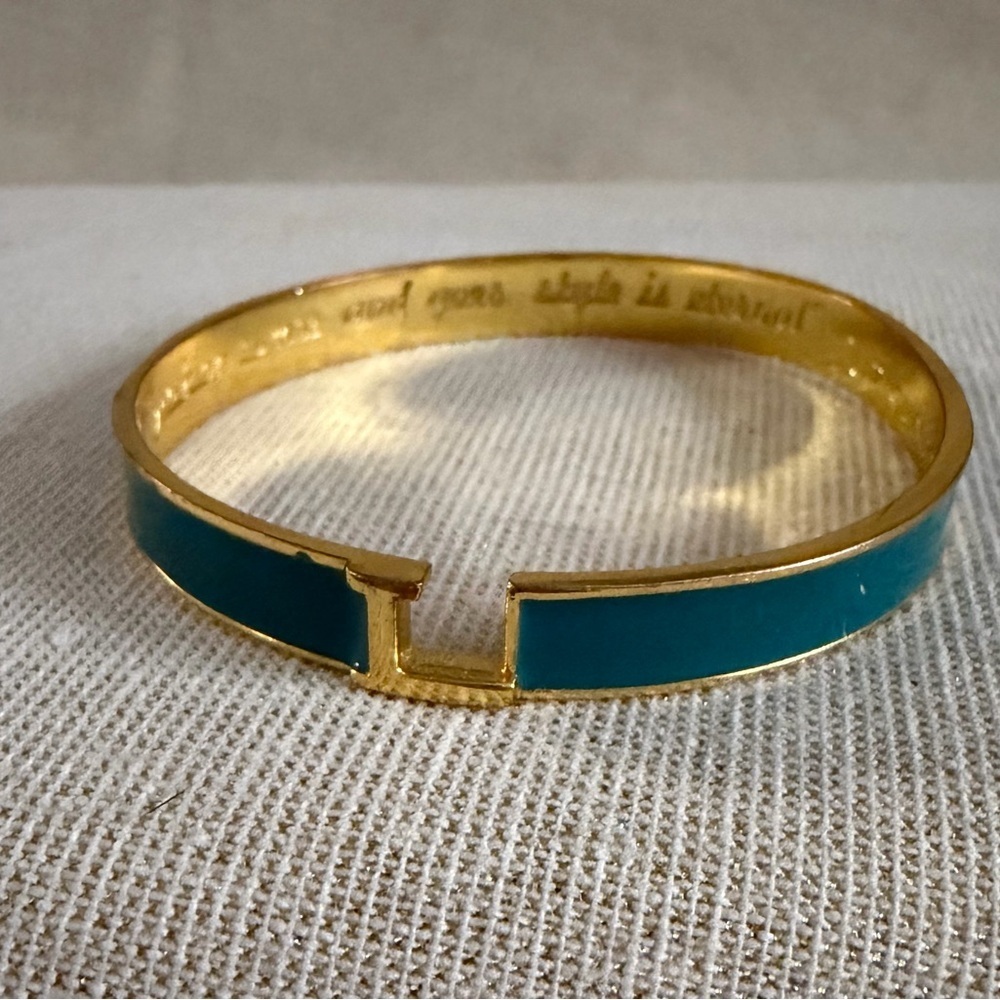 Liz Clairborne Gold-Tone Teal Enamel Hinged Bangle Bracelet - Women Jewelry
